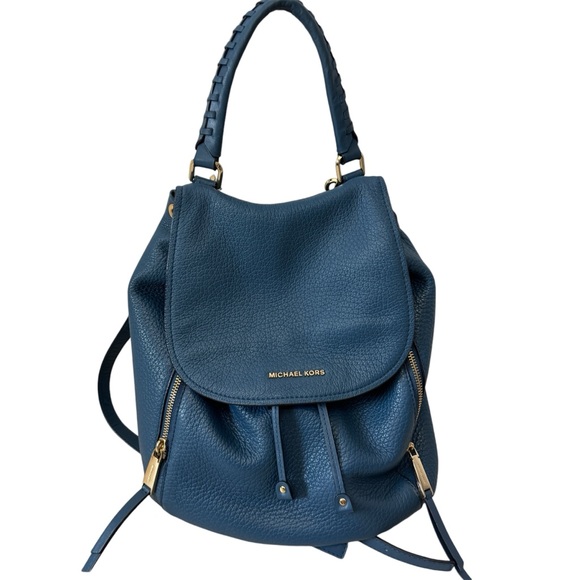 Michael Kors Blue Leather Viv Large Backpack - Picture 1 of 15